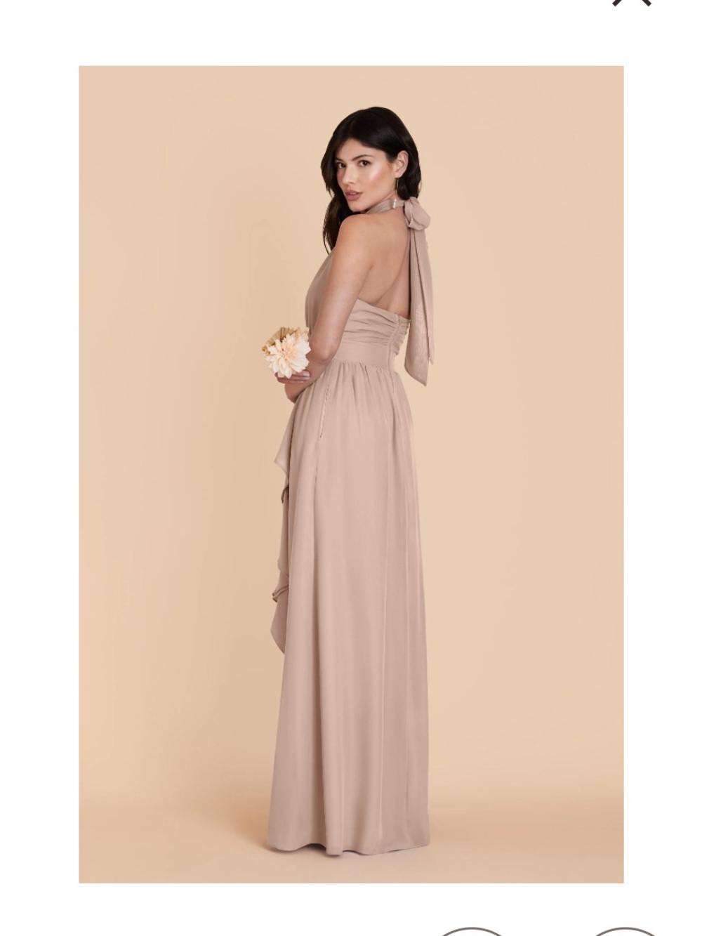 Elegant Taupe Halter Maxi Prom Dress with Tie Neck